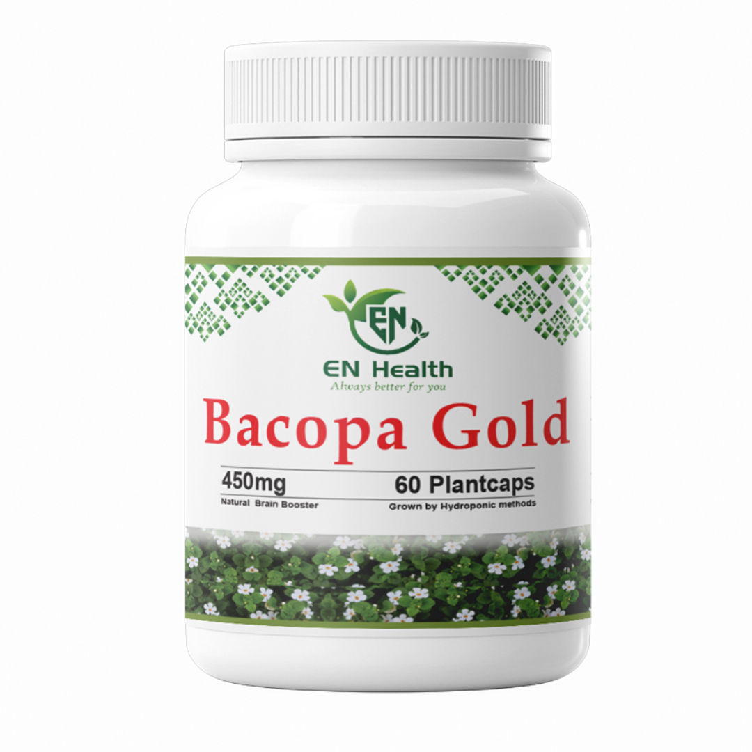 EN Bacopa Gold (60 Capsules) | Hydroponic Organic Bacopa Monnieri Leaf Powder | Memory, Focus & Cognitive Health | Brain Supplement for Men & Women